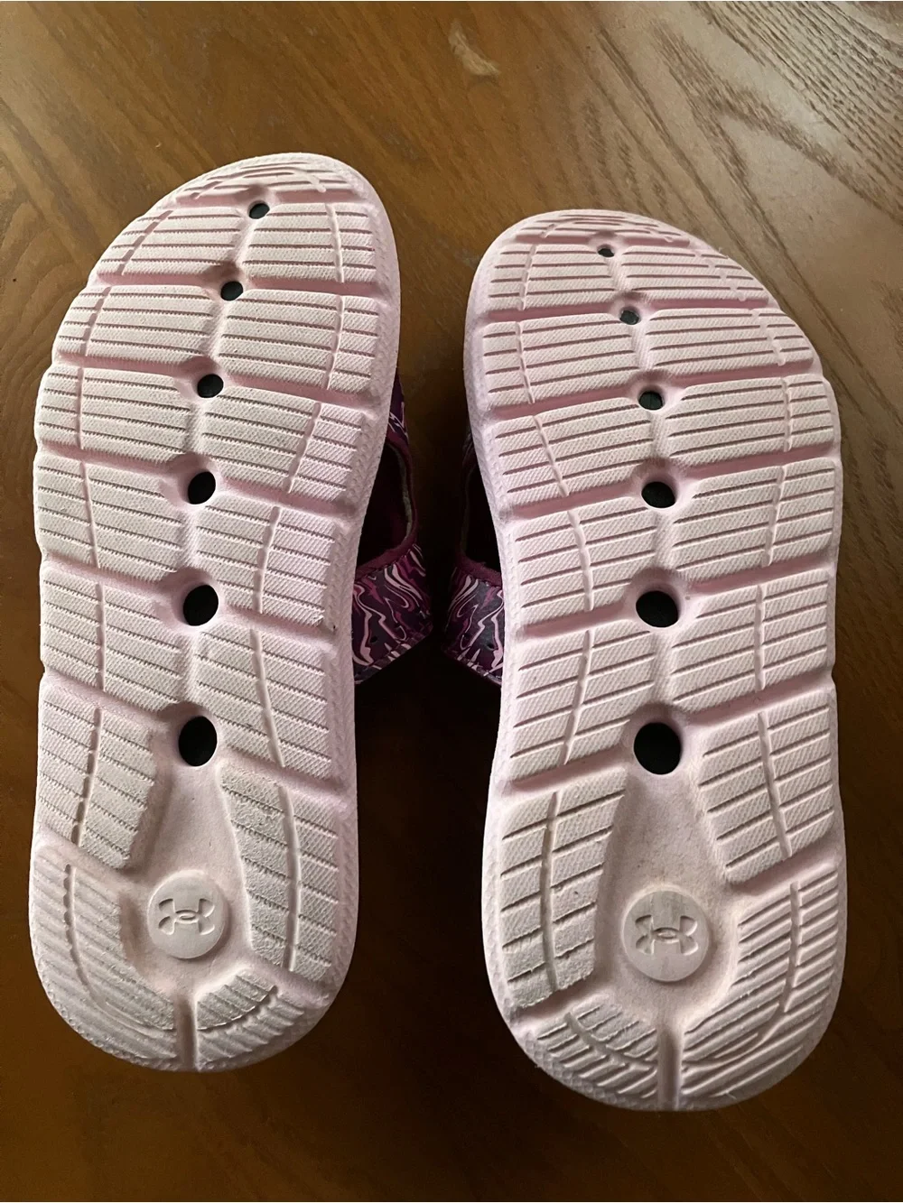 Kids 1Y Under Armour Maroon White and Pink Ignite Pro Graphic Slide Sandals